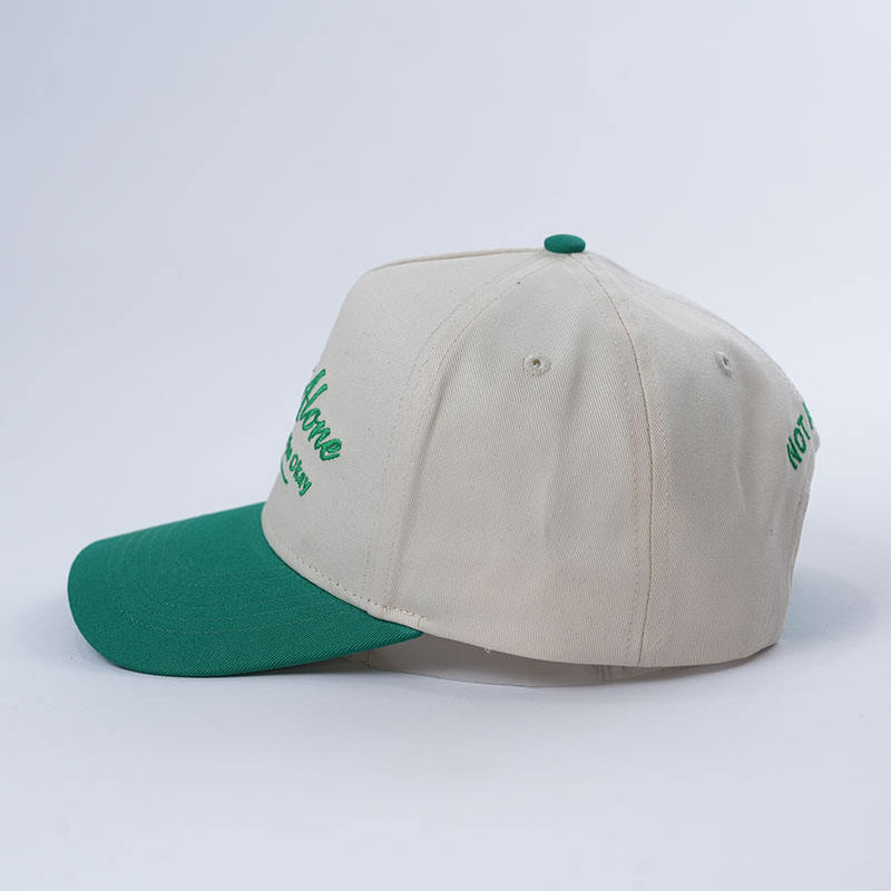Cream and Green Two Tone Baseball Cap with Script Embroidery