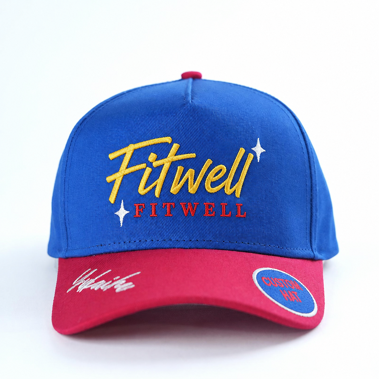 Blue and Red Flat Embroidered Five-Panel Baseball Cap
