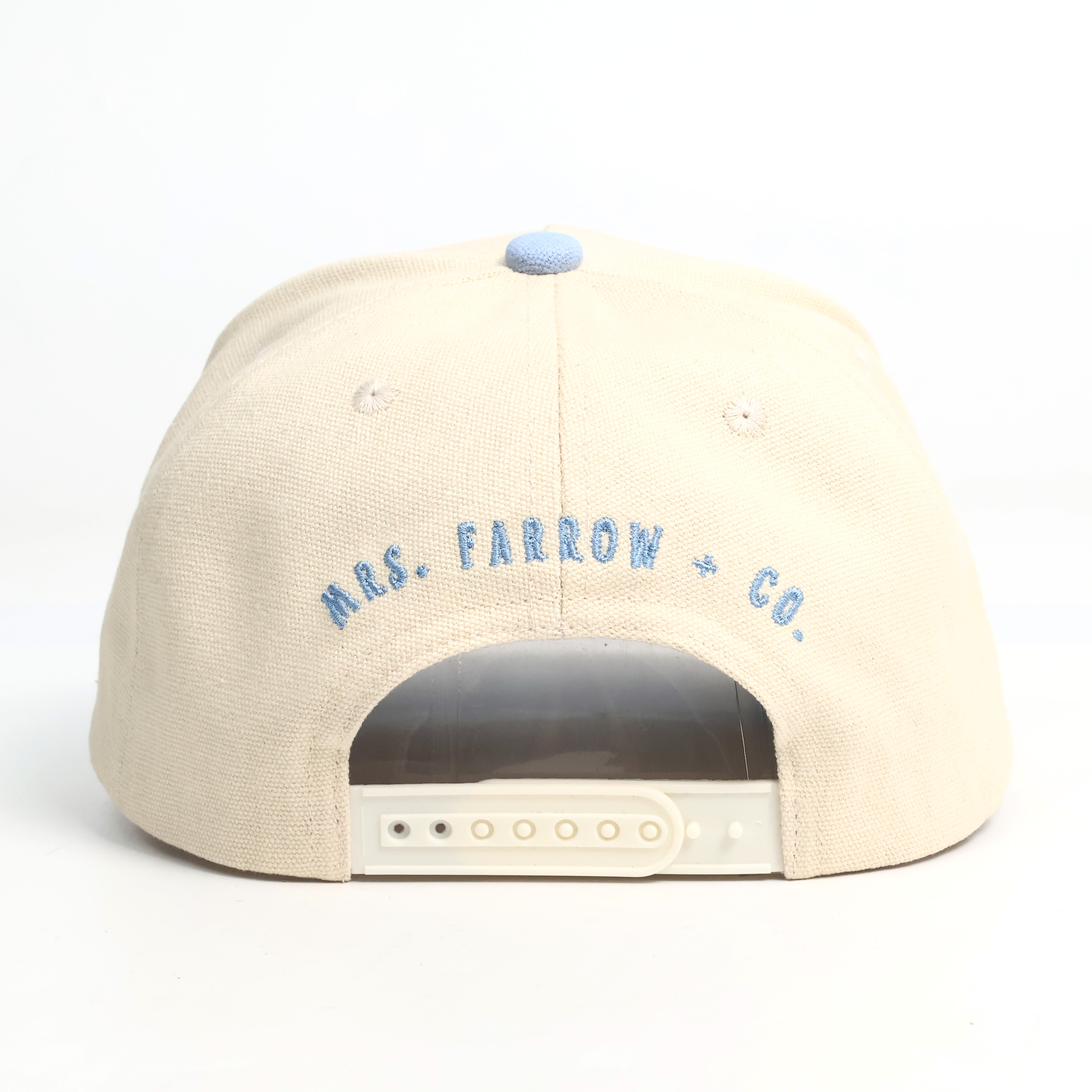 Cream & Light Blue Two-Tone 5-Panel Cotton Twill Baseball Cap with Fish Embroidery & Curved Brim