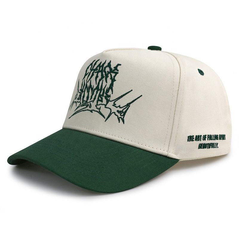 Cream and Forest Green Graffiti Embroidered Two-Tone Baseball Cap