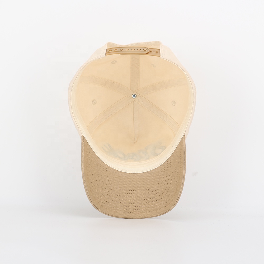 Cream Khaki Two-Tone 5-Panel Cotton Twill Baseball Cap with Green Script Embroidery