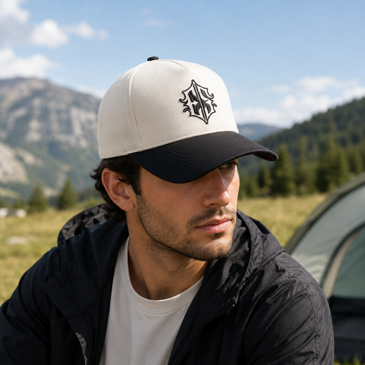 Two-Tone Shield Logo Embroidered Cotton Twill Baseball Cap