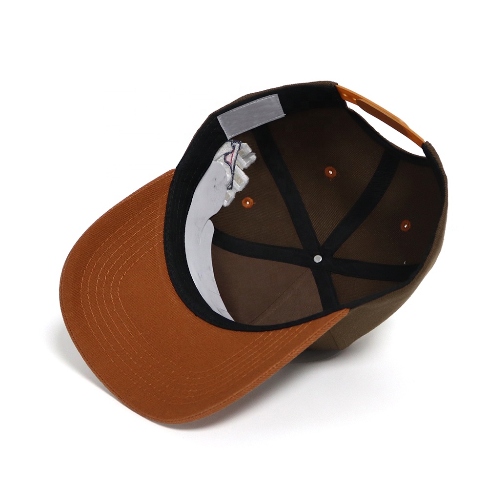 Brown Two Tone Floral Embroidered Letter Baseball Cap Adjustable Cotton Hat