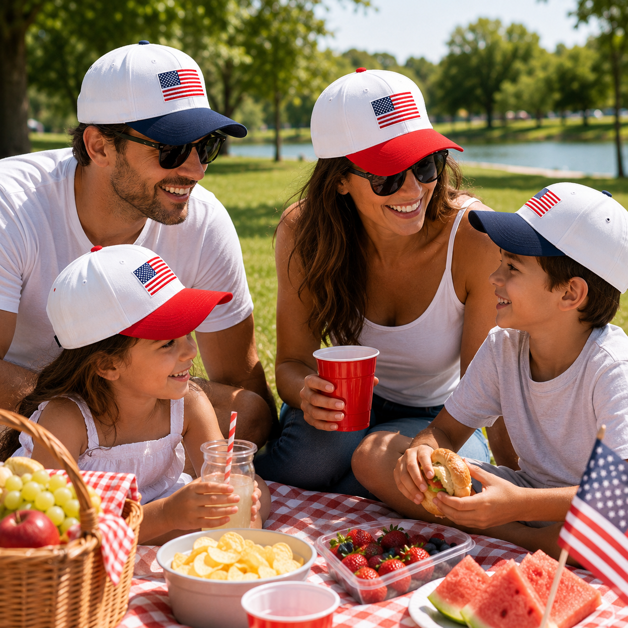 White Two Tone Cotton Twill Baseball Caps with Embroidered USA Flag Patch