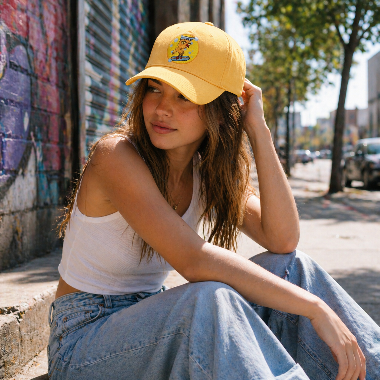 Cute Cartoon Chick Embroidered Yellow 5 Panel Baseball Cap
