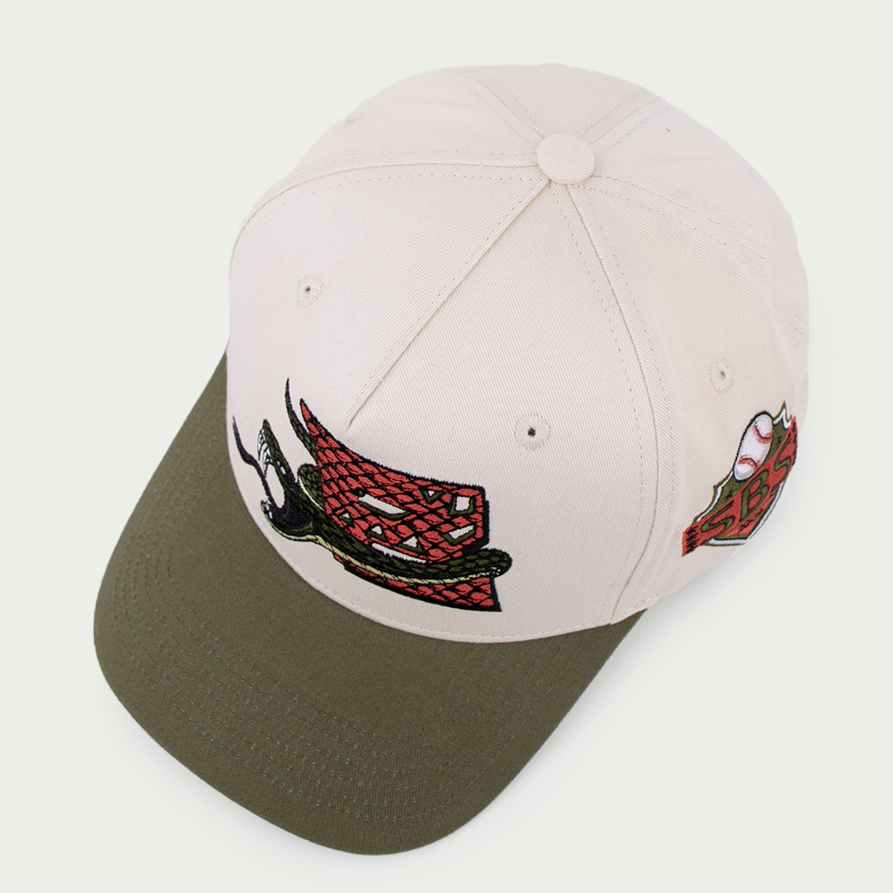 Two-Tone Cotton Twill Baseball Cap with Snake Front Embroidery