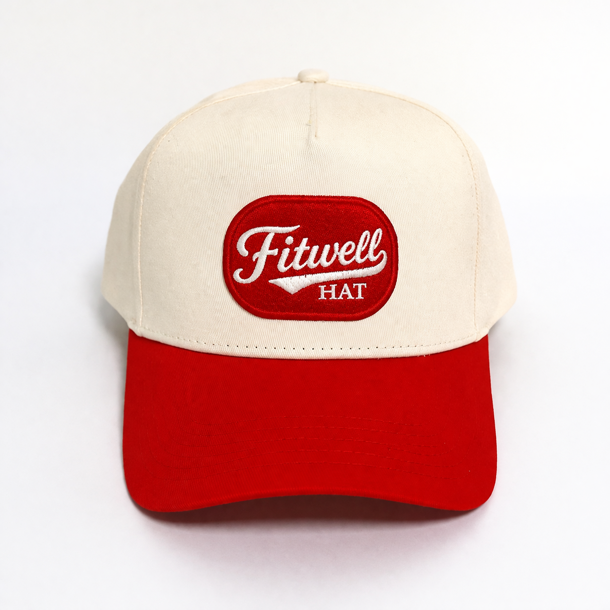 Rooster Golf Two Tone Embroidered Baseball Cap Cream Red