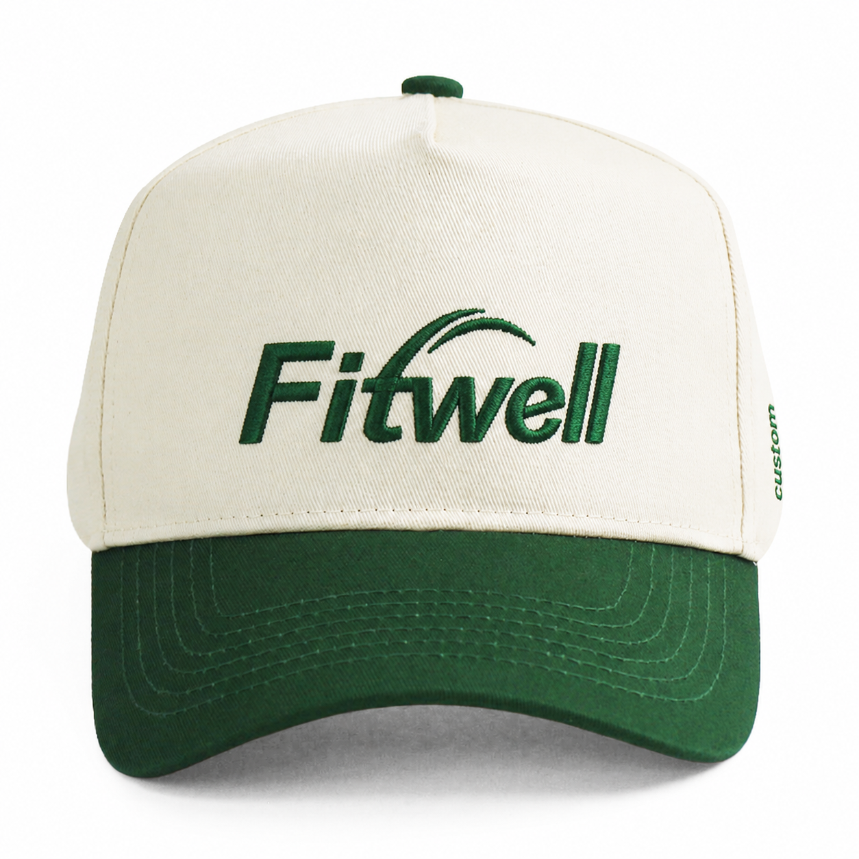 Ivory Green Two-Tone Embroidered Cotton Twill Baseball Cap