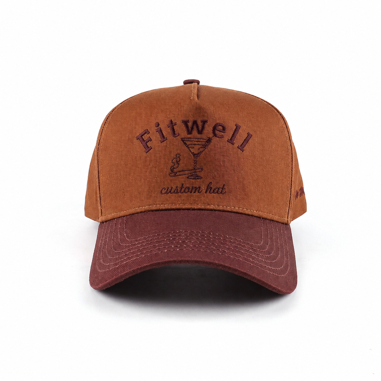 Two-Tone Flat Embroidered Brown Cotton Twill Baseball Cap
