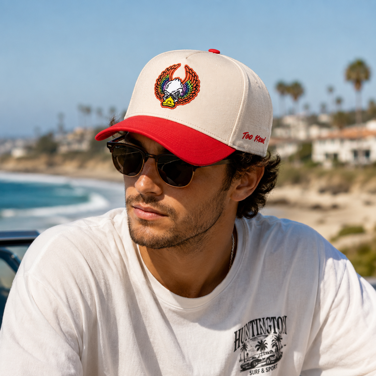 Winged Duck Skull Two-Tone Embroidered Baseball Cap