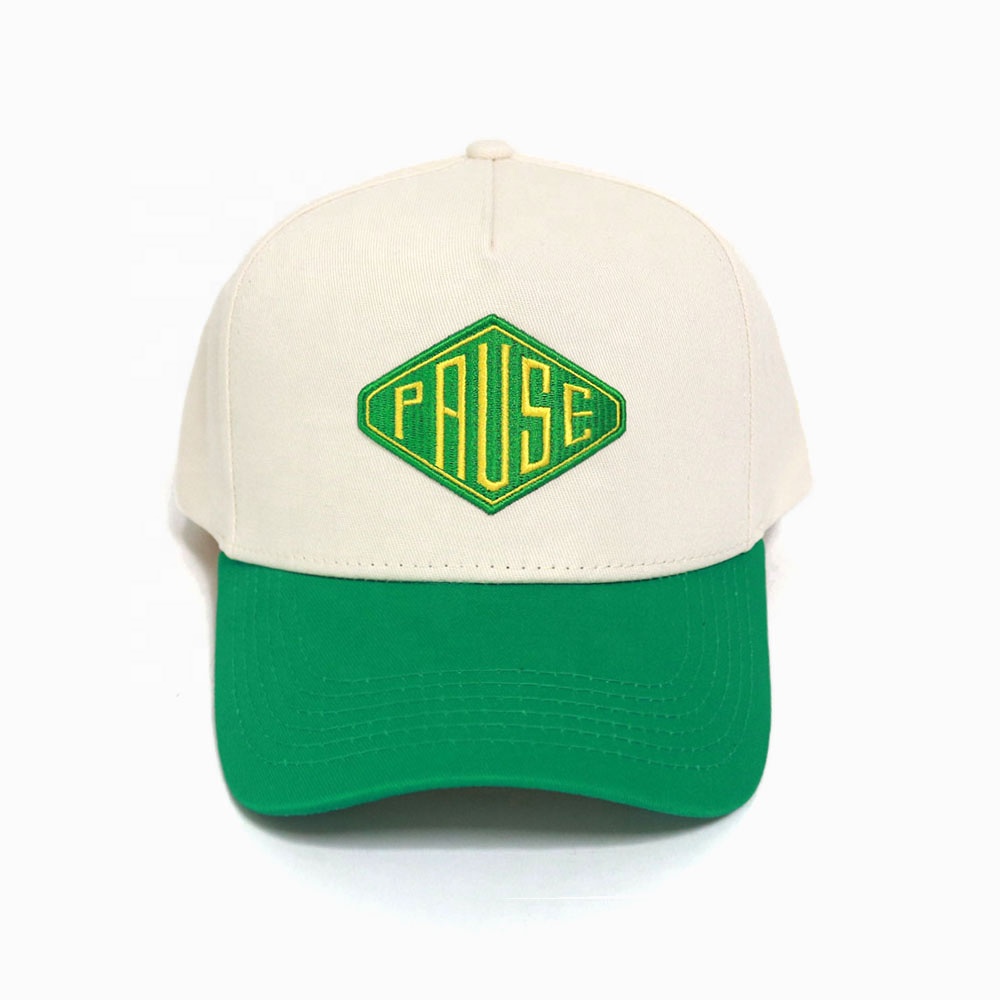 Cream and Green PAUSE Embroidered Two-Tone Baseball Cap