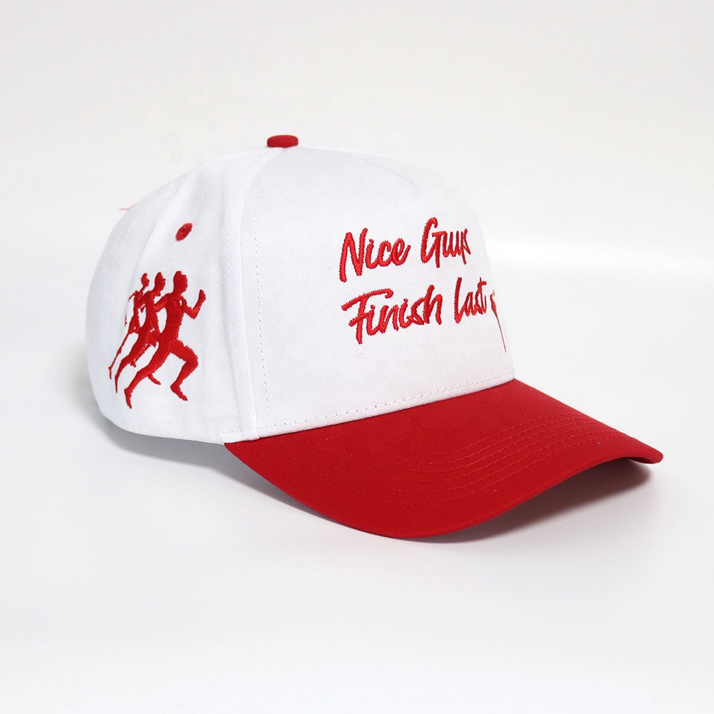 Two-Tone Red and White Script Embroidered Baseball Cap