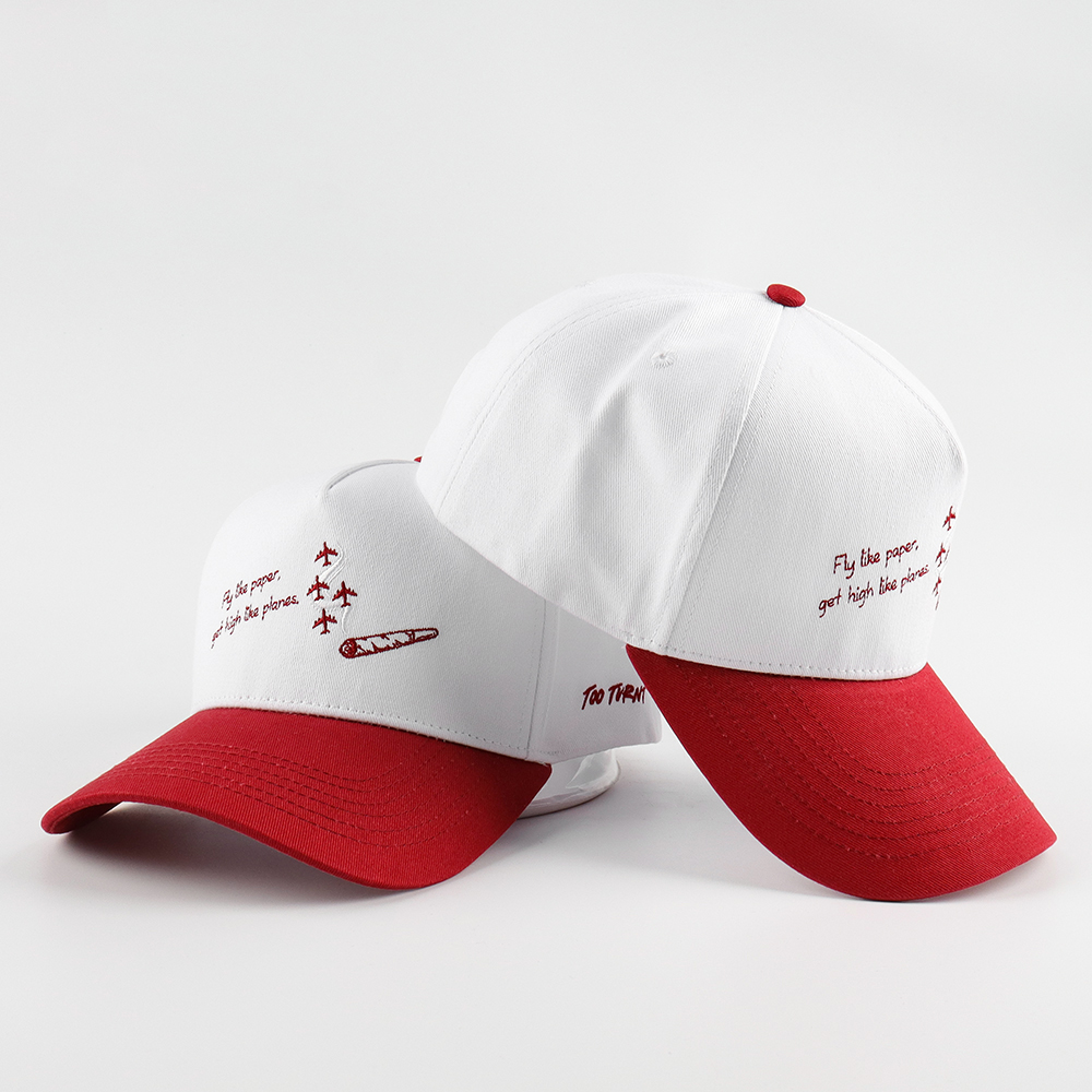 Red White Airplane Embroidery Two-Tone Baseball Cap