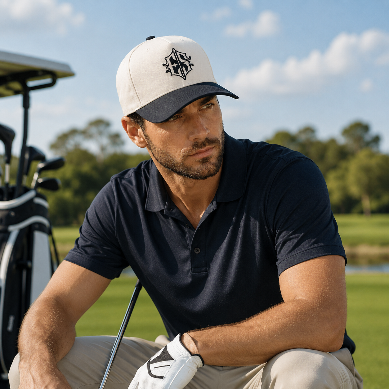 Two-Tone 5 Panel Cotton Twill Baseball Cap with Shield Embroidery