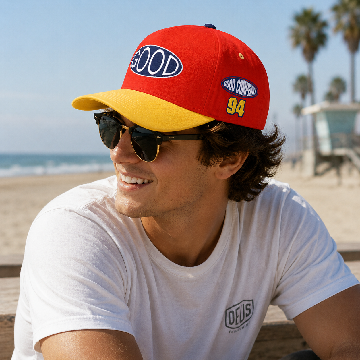 Red Yellow GOOD Racing Patch Embroidered 5 Panel Baseball Cap