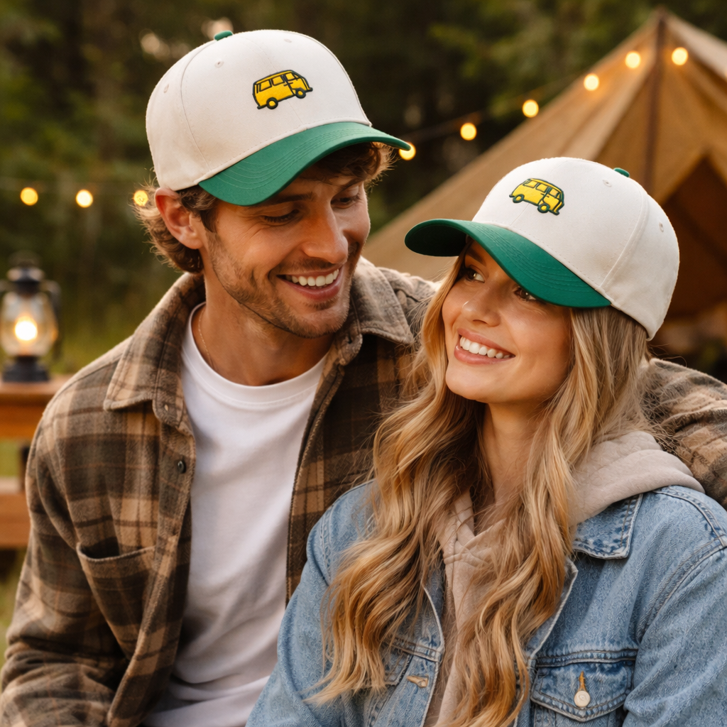 Vintage Van Embroidered Two Tone Cotton Baseball Cap