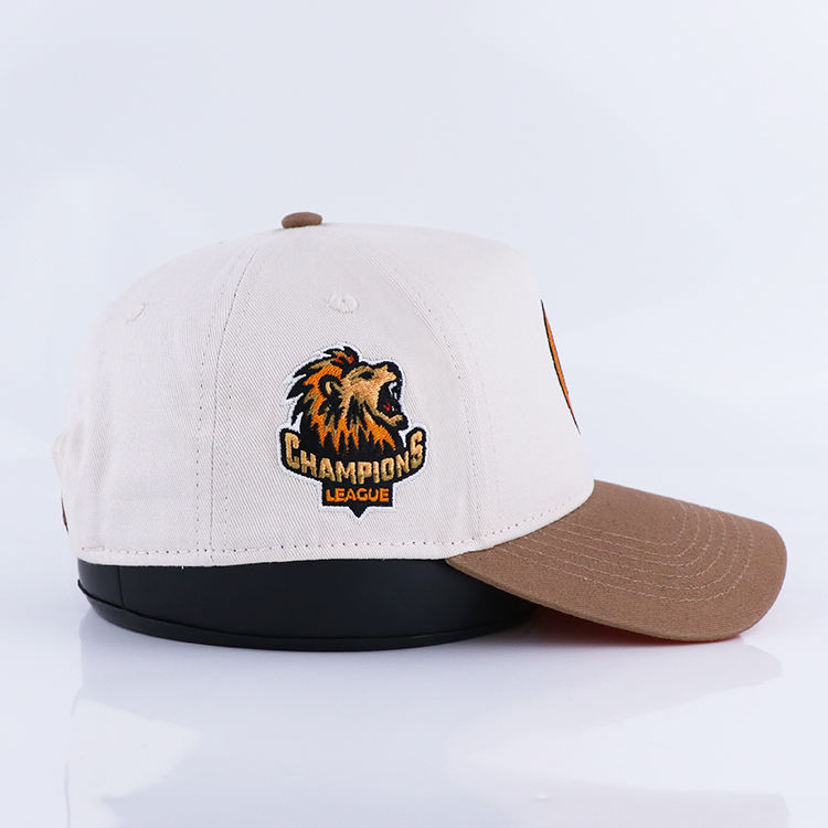 White and Khaki Embroidered Logo Five-Panel Baseball Cap