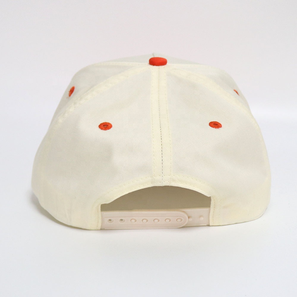 Cream and Orange Two-Tone 5-Panel Cotton Twill Baseball Cap with Flat Embroidered Logo