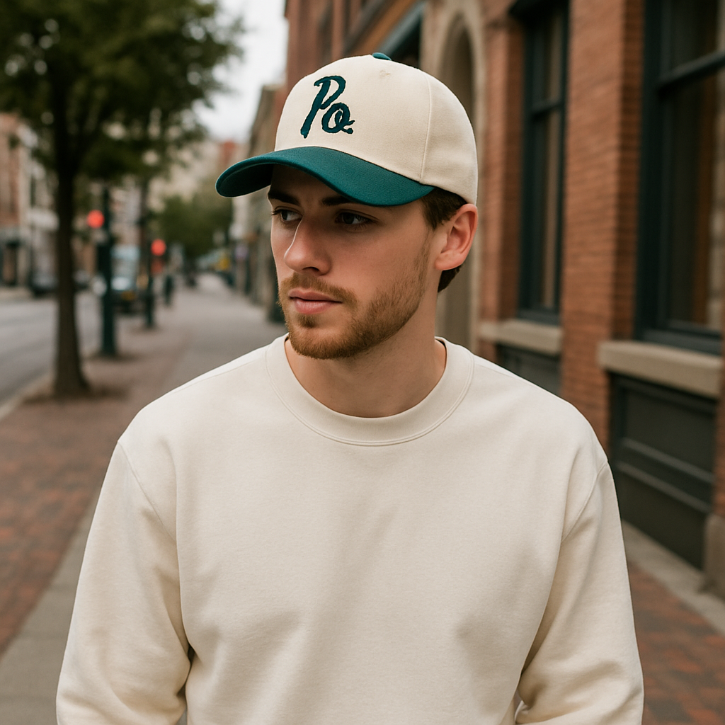 Two-Tone Cotton Baseball Cap with Flat Embroidered Logo – Green & Cream
