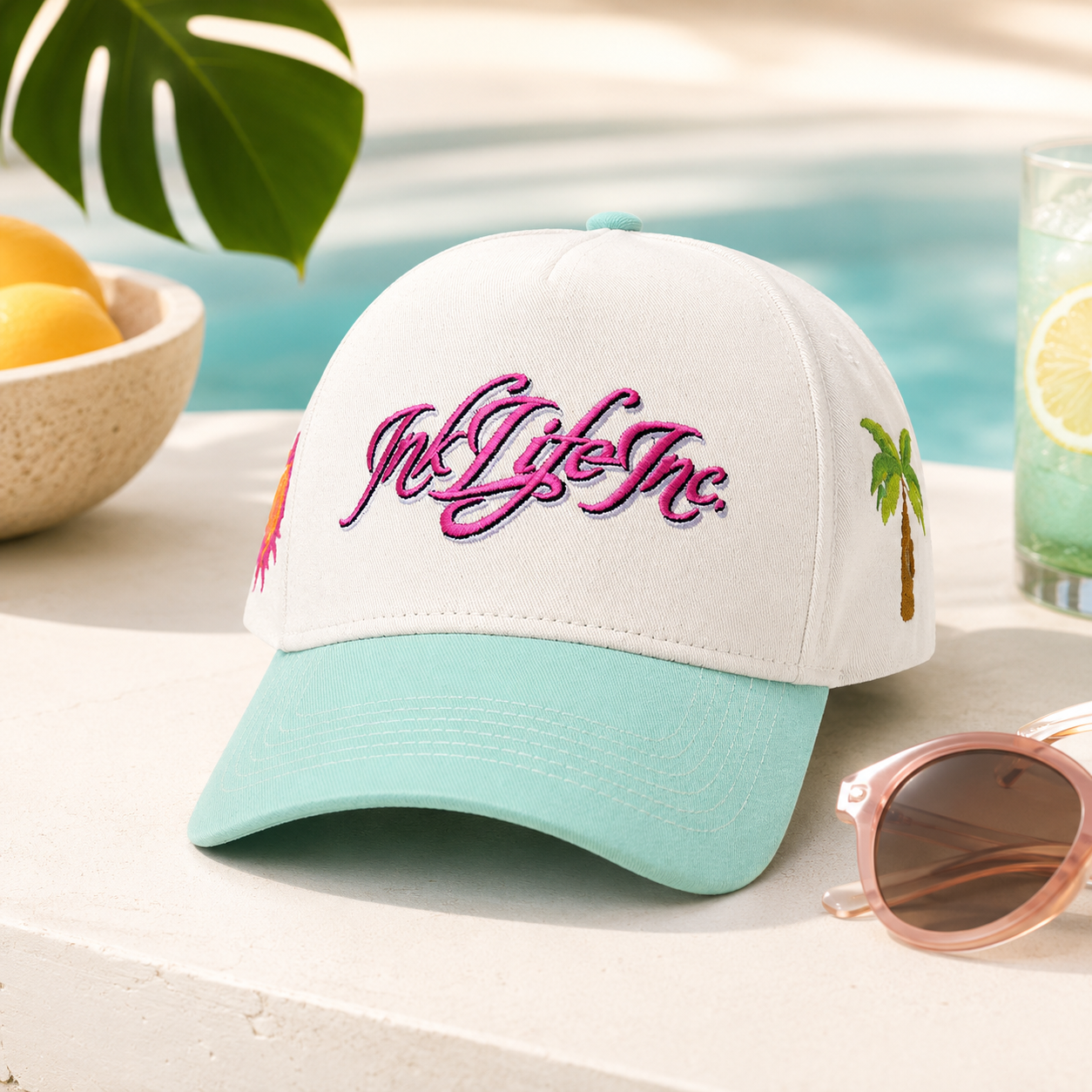 Cream and Mint In Life Inc. Script Embroidered Baseball Cap