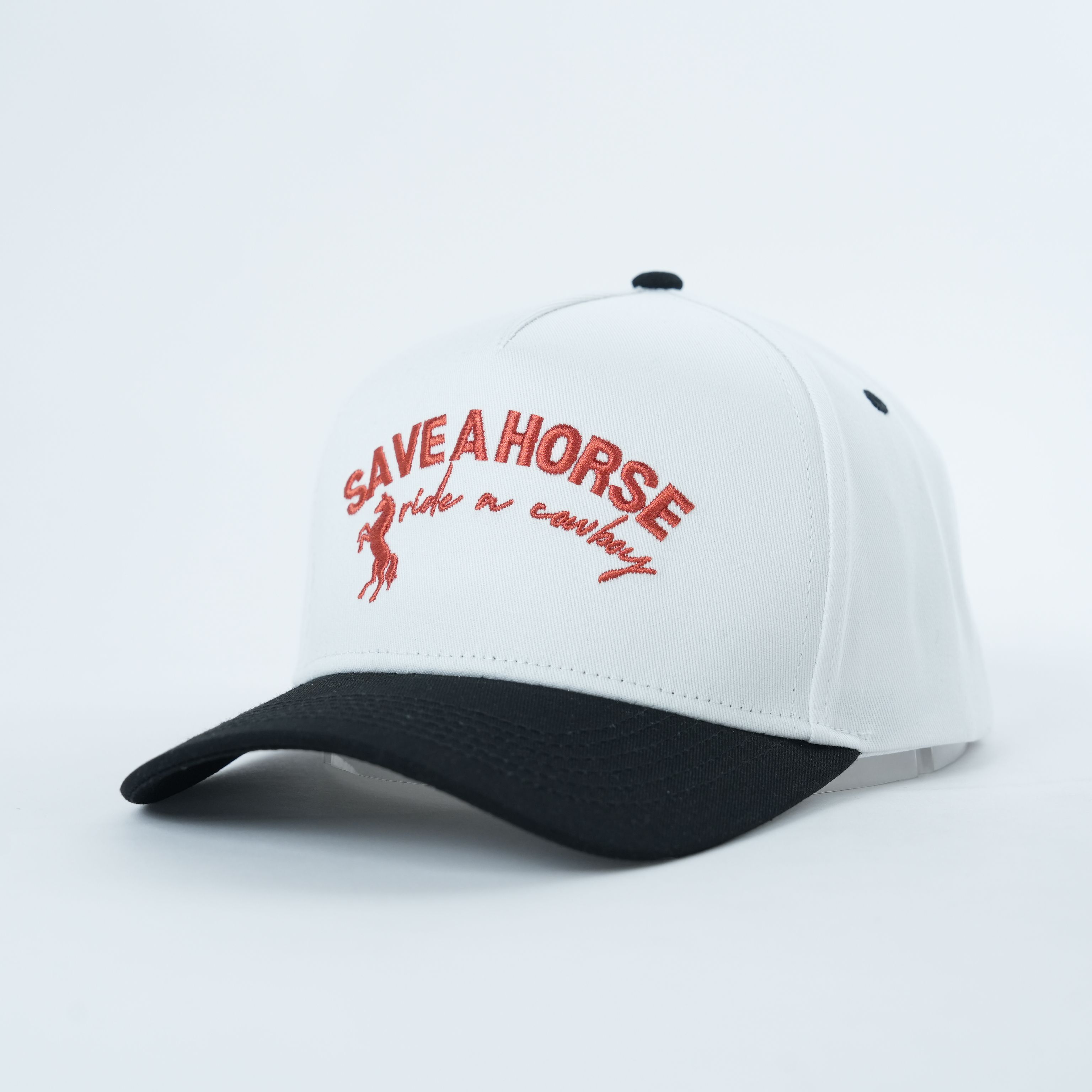 White Black Save A Horse Embroidered Two-Tone Baseball Cap