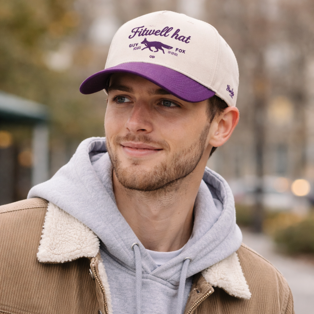 Two-Tone Cotton Baseball Cap with Embroidered Fox Logo
