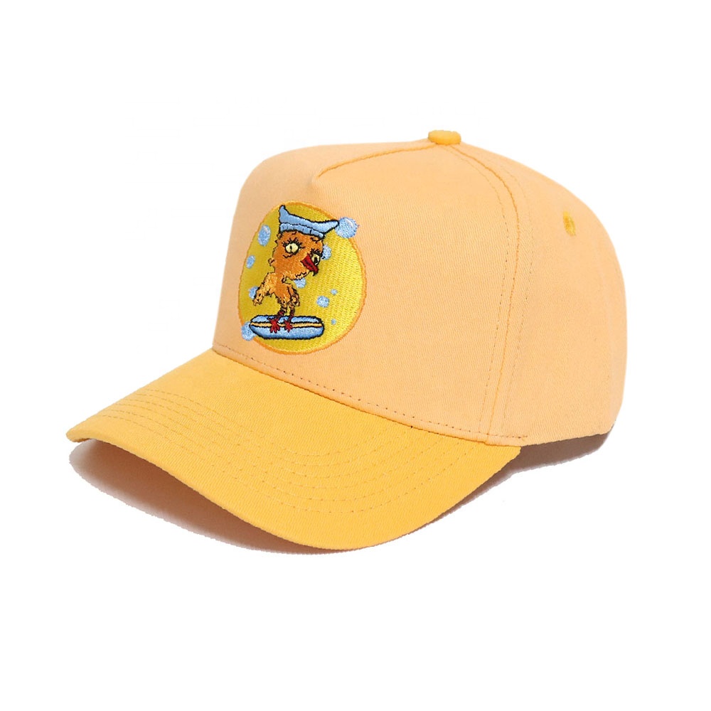 Cute Cartoon Chick Embroidered Yellow 5 Panel Baseball Cap