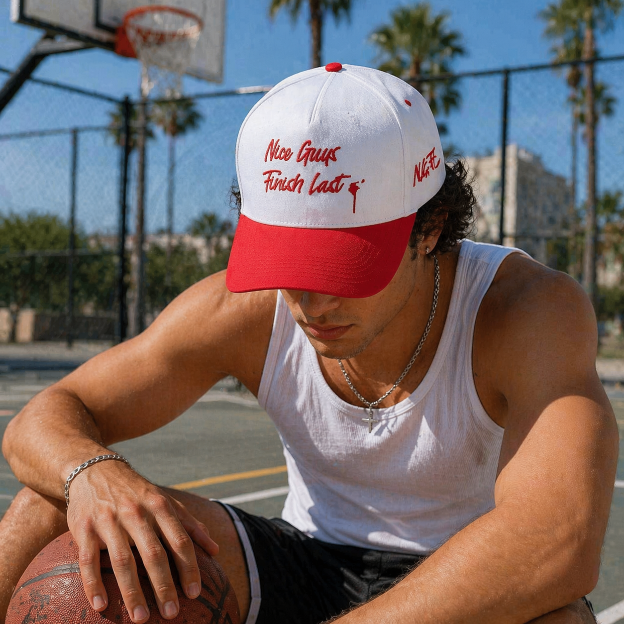 Two-Tone Red and White Script Embroidered Baseball Cap