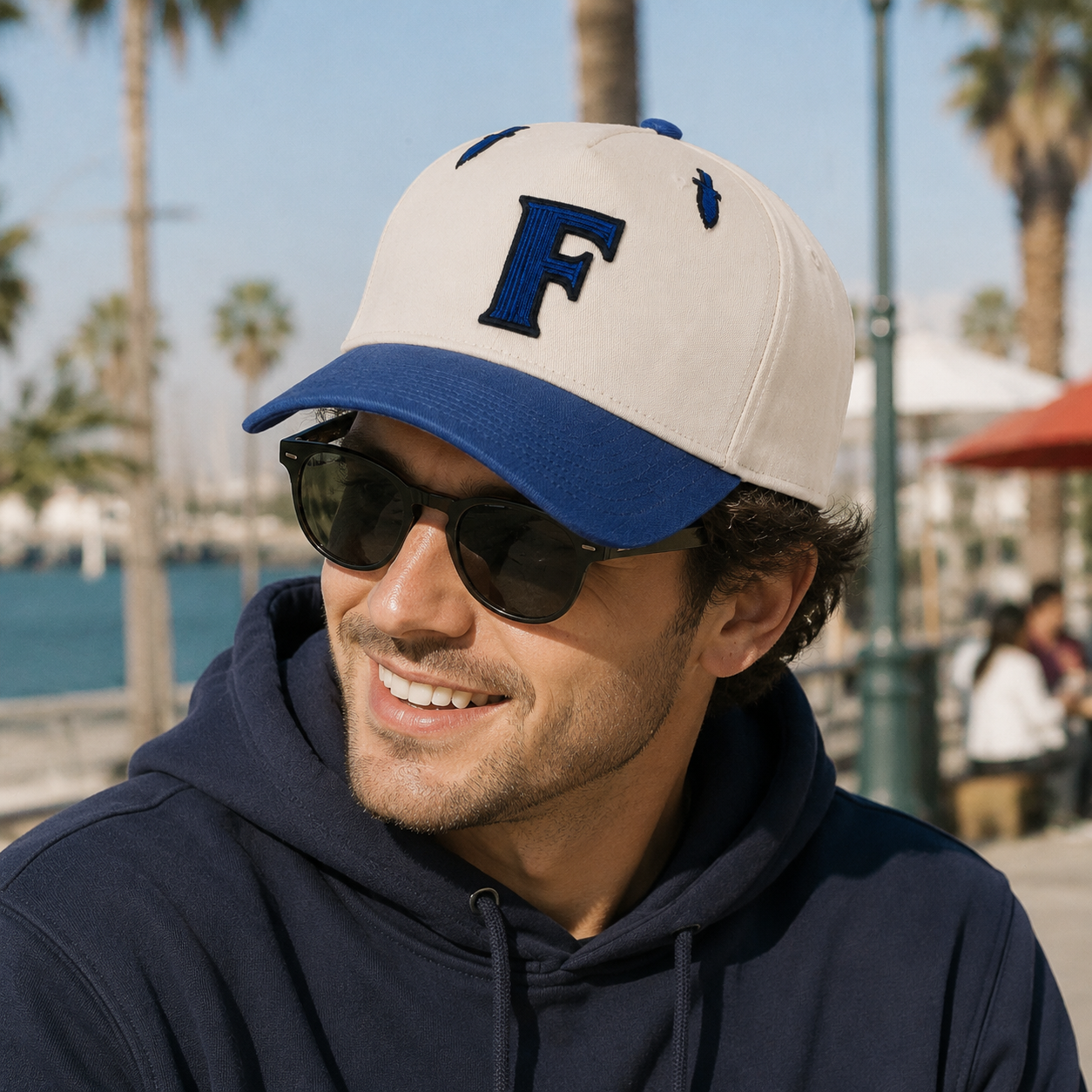 Two Tone Curved Brim Baseball Cap with Flat M Embroidery