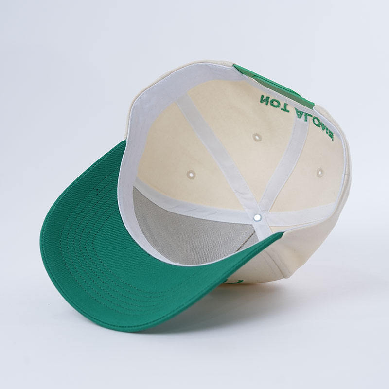 Cream and Green Two Tone Baseball Cap with Script Embroidery