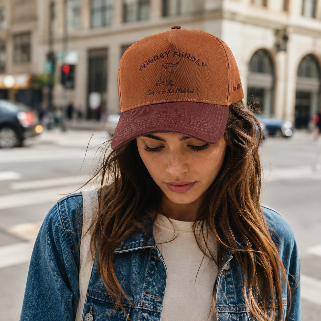 Two-Tone Flat Embroidered Brown Cotton Twill Baseball Cap