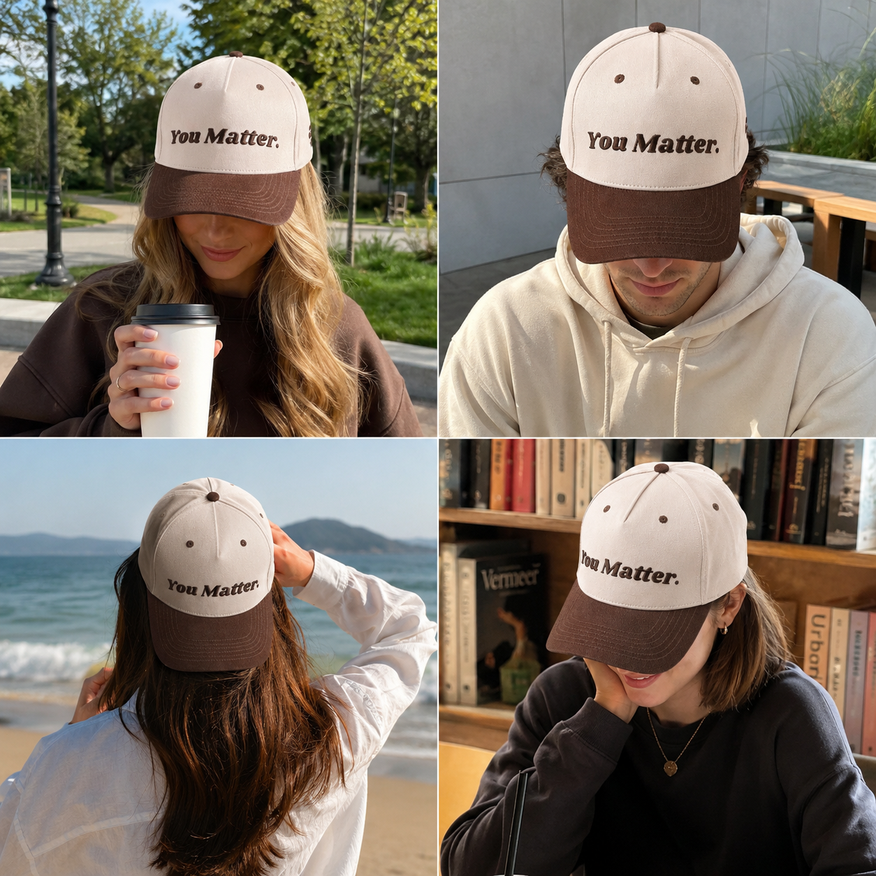 Cream Brown You Matter Embroidered Five-Panel Baseball Cap