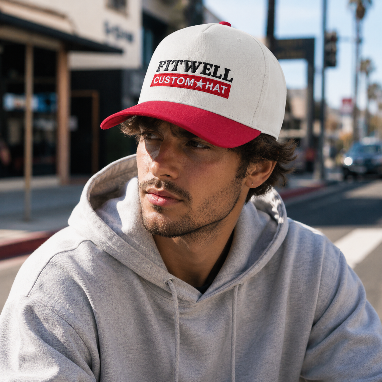 Cream and Red Two Tone Baseball Cap with Dream Embroidery