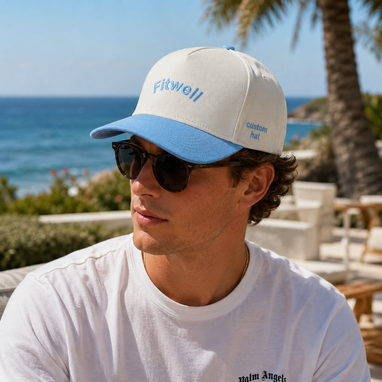 Cream and Sky Blue OH BISCUITS Two-Tone Five-Panel Cotton Twill Cap