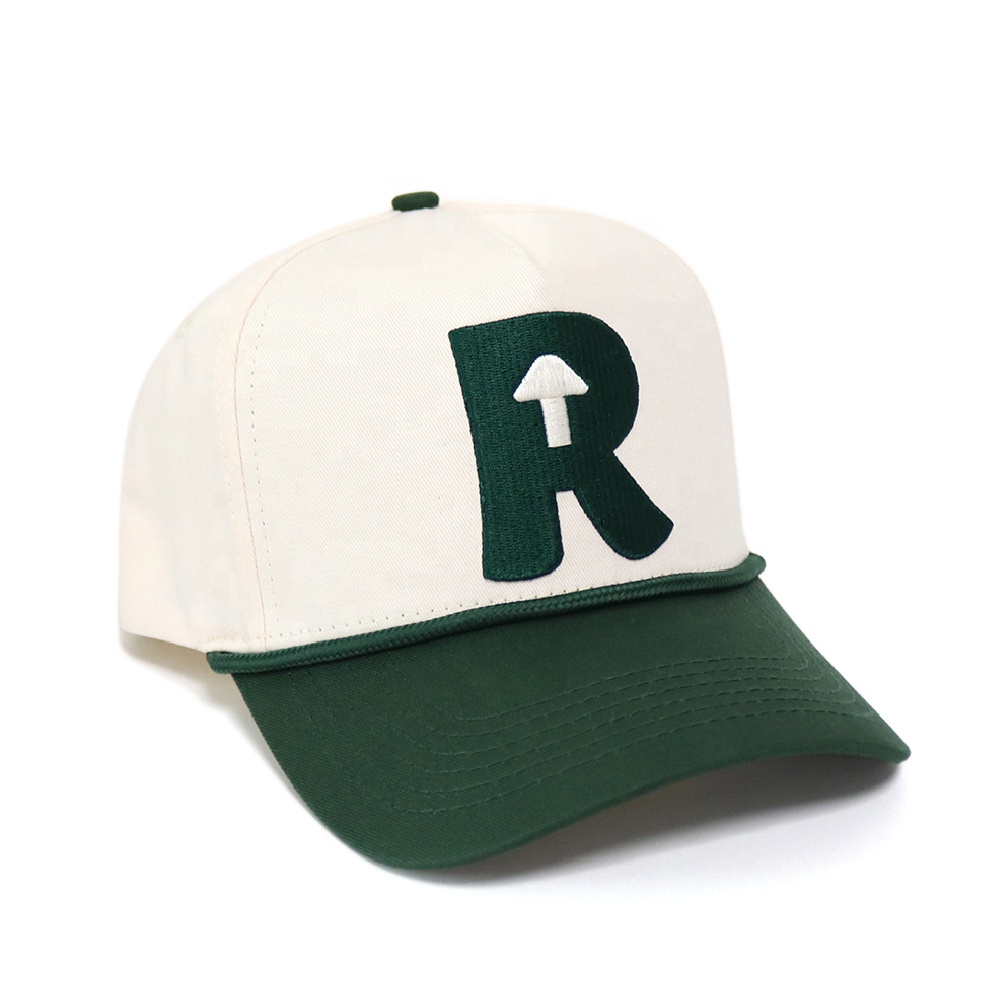 Two Tone Green White Embroidered Letter Baseball Cap Adjustable Cotton Twill Hat