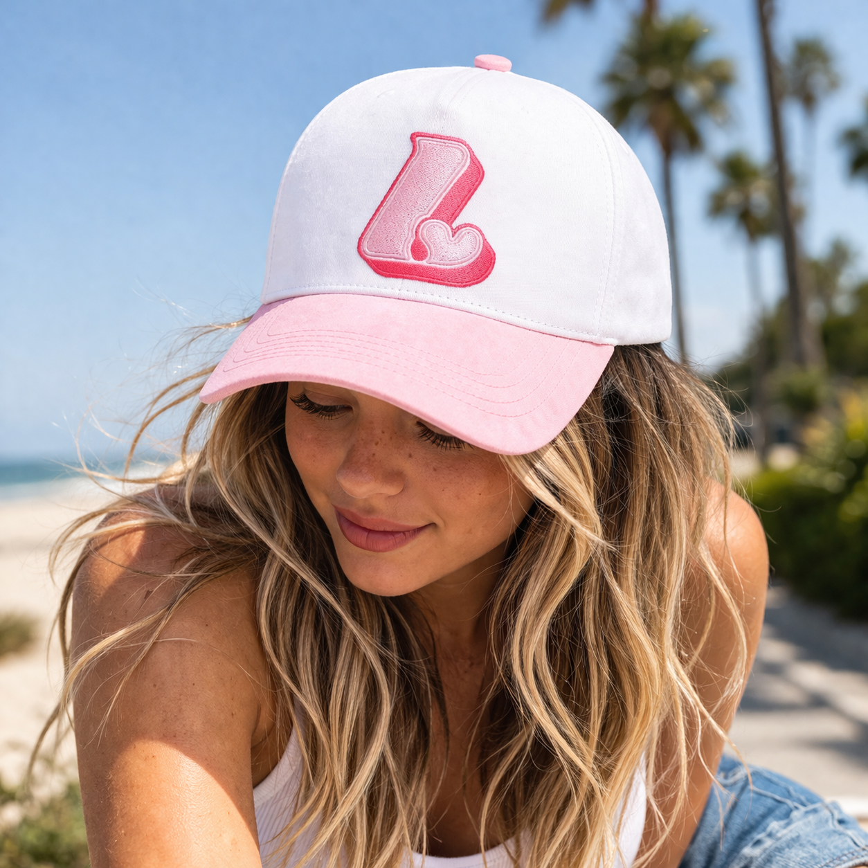 Pink Heart Letter Embroidered Two Tone Baseball Cap Adjustable Hat