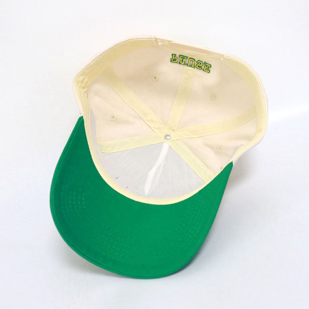 Cream and Green PAUSE Embroidered Two-Tone Baseball Cap
