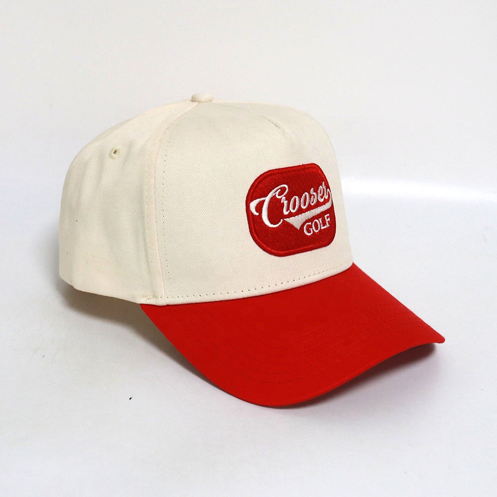 Rooster Golf Two Tone Embroidered Baseball Cap Cream Red