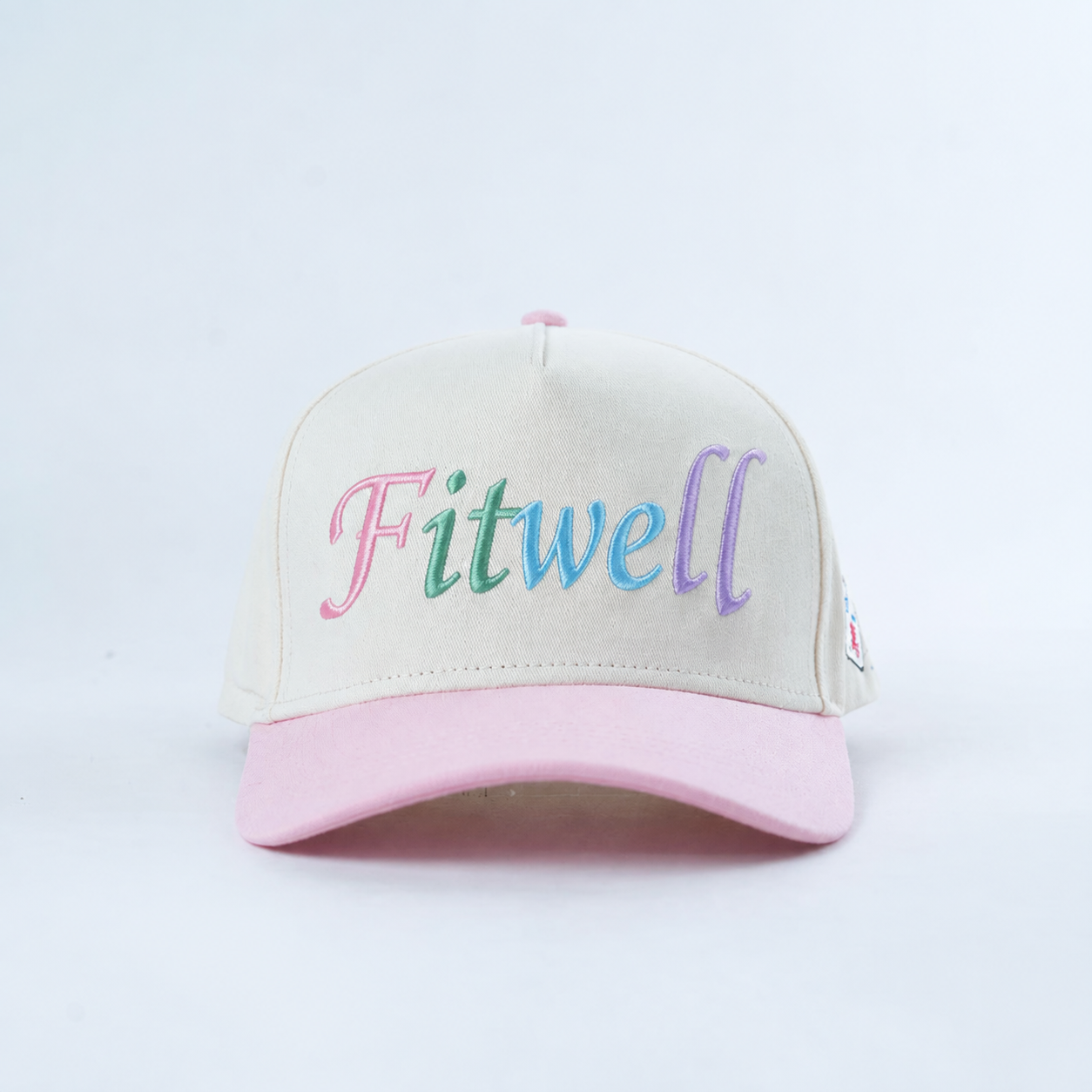 Pastel Embroidered Letter Five Panel Cotton Twill Baseball Cap with Pink Contrast Brim