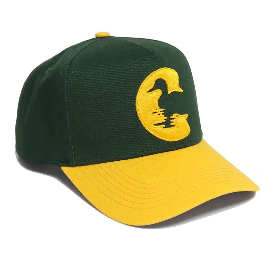 Green Yellow Two Tone Flat Embroidered Letter Baseball Cap Cotton Twill Hat