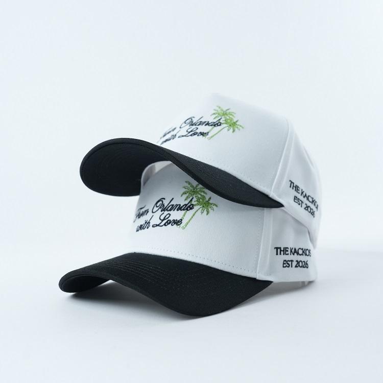 Two Tone 5 Panel Cotton Twill Baseball Cap with Flat Embroidered Orlando Love Logo