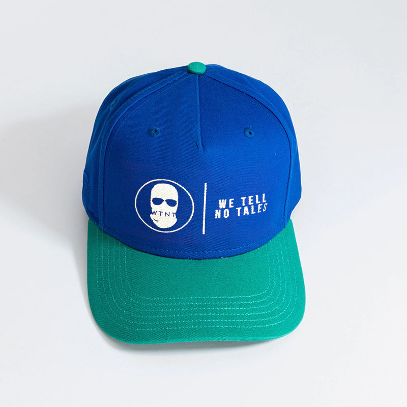 Blue and Teal Skull Embroidered Five-Panel Baseball Cap