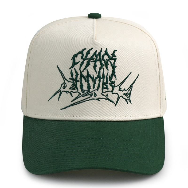 Cream and Forest Green Graffiti Embroidered Two-Tone Baseball Cap