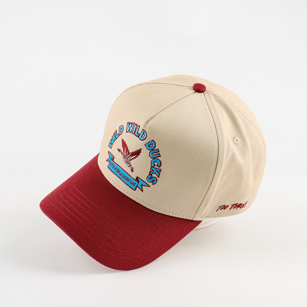 Beige and Red Wild Ducks Embroidered Two-Tone Baseball Cap