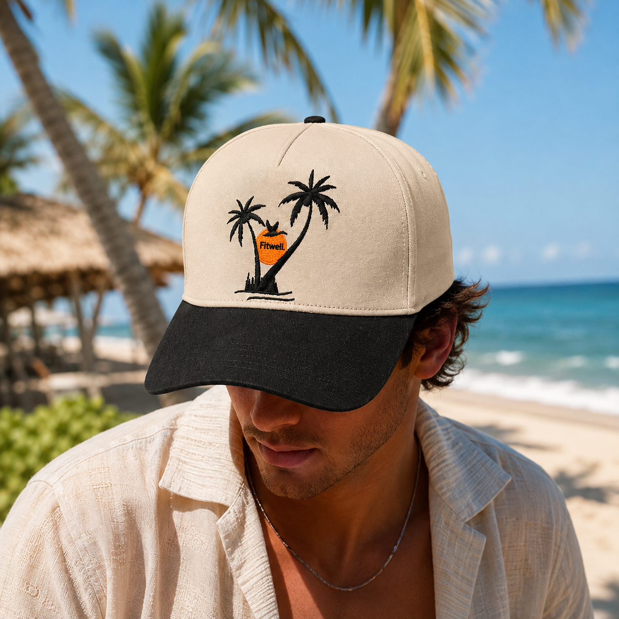 Tropical Thirst Cream and Black Two-Tone Embroidered Baseball Cap