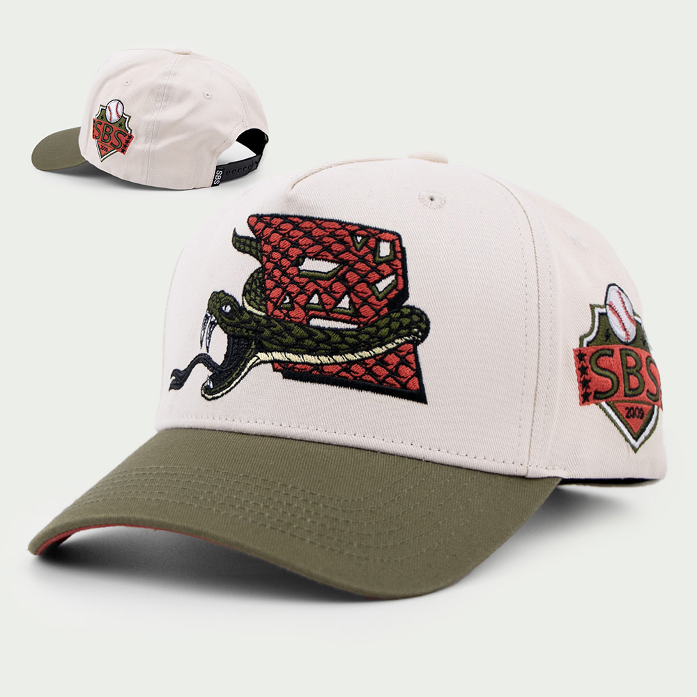 Two-Tone Cotton Twill Baseball Cap with Snake Front Embroidery