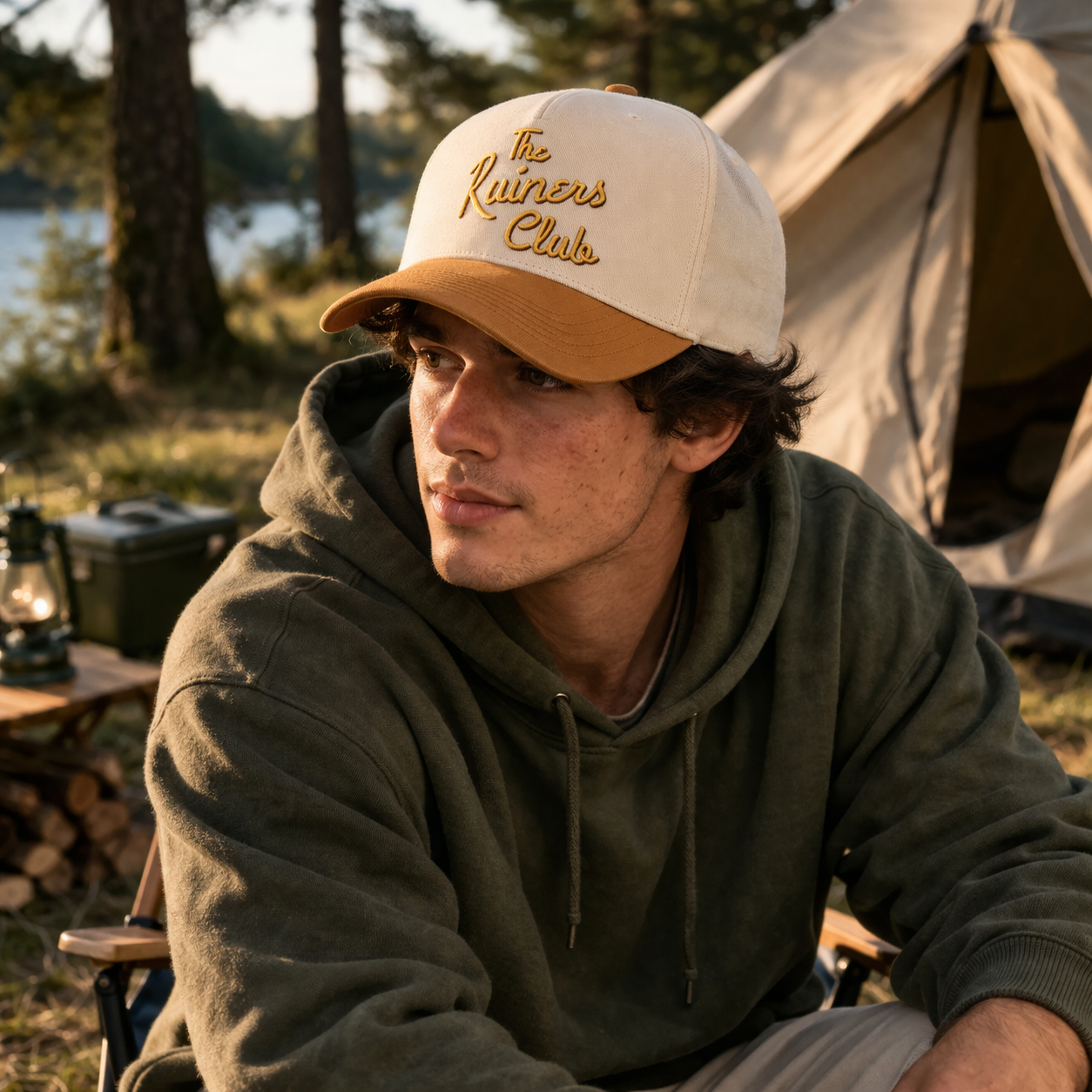 The Ruiners Club Two Tone Embroidered Baseball Cap Beige Brown