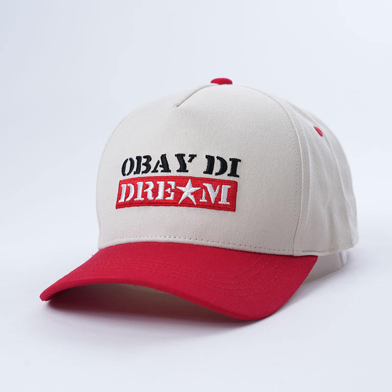 Cream and Red Two Tone Baseball Cap with Dream Embroidery