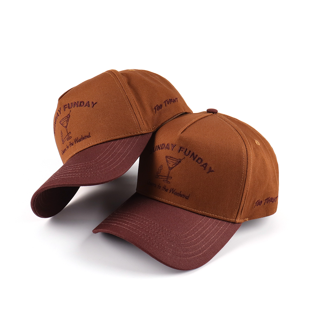 Two-Tone Flat Embroidered Brown Cotton Twill Baseball Cap