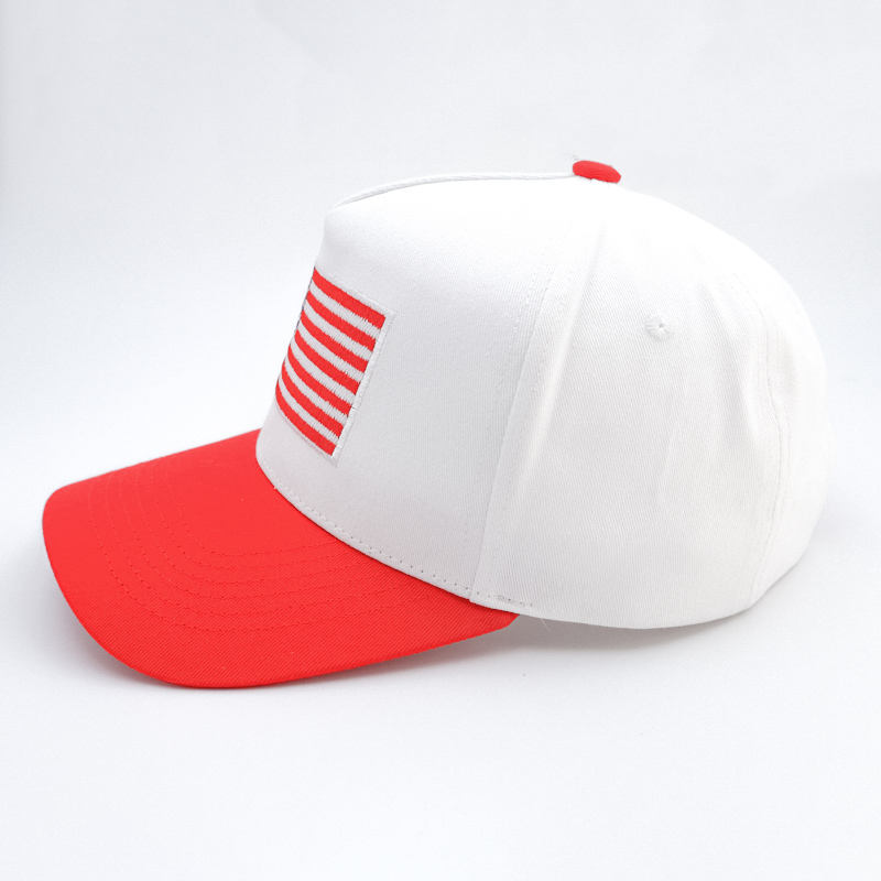 White Two Tone Cotton Twill Baseball Caps with Embroidered USA Flag Patch